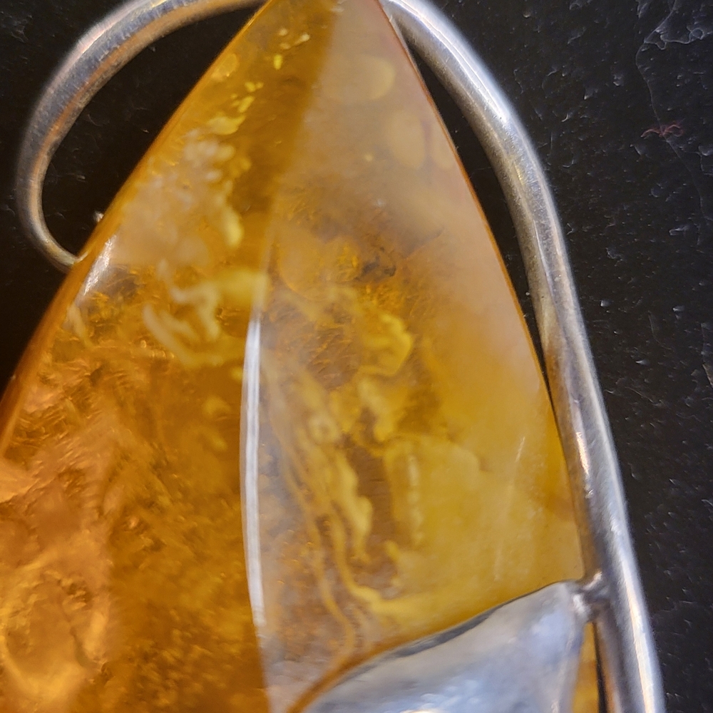 Amazing Sterling Silver Amber Hand Made Pendant Ivy Leaf / Heart Theme - Picture 9 of 14